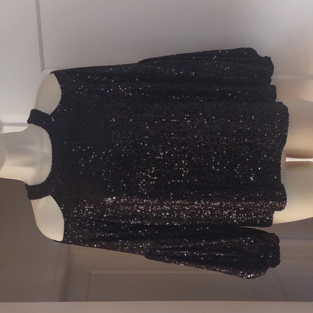 Love Token Black Sequin Blouse With Puffy Sleeves - SMALL